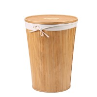 2020 Modern Bamboo Laundry Basket Home Usage Drawstring Fabric Liner Bag Round Laundry Hamper with Cover