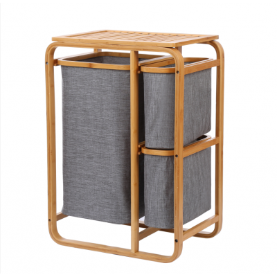 High quality Laundry Basket with Shelf Bamboo Frame Hamper Removable Oxford Cloth Bag Storage Organizer Rack