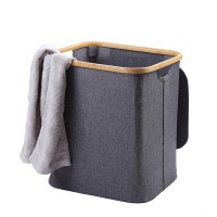 Bamboo Laundry hamper basket with Lid and handle waterproof and collapsible cloth hamper for closet and bathroom