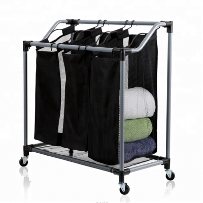 Triple Laundry Sorter laundry basket with wheels and three removable bags