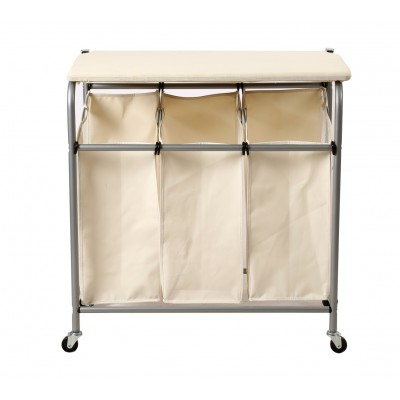 Homes Houseware Heavy Duty Laundry Basket with Wheels Quality Laundry Hamper Trolley Triple Sorter Rolling Storage Cart