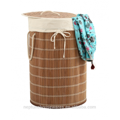 Round bamboo laundry hamper with lid