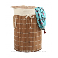 Round bamboo laundry hamper with lid