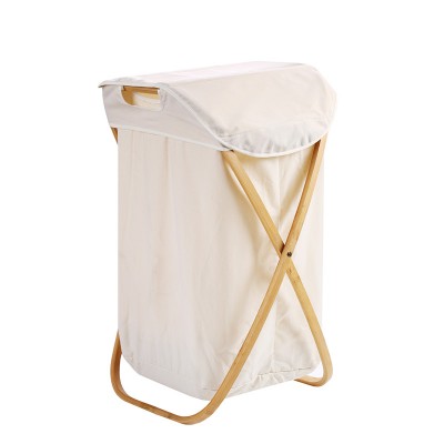 X-Shape Foldable Dirty Laundry Basket Organizer Bamboo Collapsible Home Laundry Hamper Sorter Storage